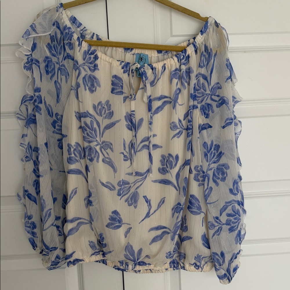 CeCe Blue Floral Blouse